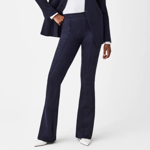 NWT Spanx Faux Suede Flare Pants in Classic Navy - Picture 2 of 11